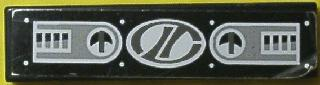 2431pb0049 - Tile 1 x 4 with 2 Gauge Panels and Dark Gray Stylized 'LT' on White Oval Racing Logo Pattern (Sticker) - Set 8408