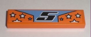 2431pb0088 - Tile 1 x 4 with Black '5' and White Stars on Orange Background Pattern (Sticker) - Set 8193