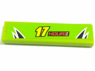 2431pb0092 - Tile 1 x 4 with Yellow '17' and Red 'HOURZ' and Black and Lime Flames Pattern (Sticker) - Set 8119