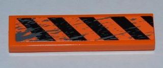 2431pb0217 - Tile 1 x 4 with Black and Orange Danger Stripes and Splatters Pattern (Sticker) - Set 8961