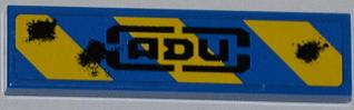 2431pb0239 - Tile 1 x 4 with Blue and Yellow Danger Stripes, 'ADU' and 3 Laser Burns Pattern (Sticker) - Set 7052