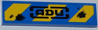 2431pb0240 - Tile 1 x 4 with Blue and Yellow Danger Stripes, 'ADU' and 2 Laser Burns Pattern (Sticker) - Set 7052