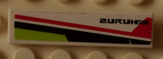 2431pb0382L - Tile 1 x 4 with Lime, Red and Black Lines and 'ZURUHAI' Pattern Model Left Side (Sticker) - Set 8897 (ZURUHXI)