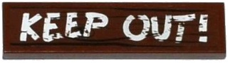 2431pb0388 - Tile 1 x 4 with Wood Grain and 'KEEP OUT!' Pattern (Sticker) - Sets 60068 / 75903