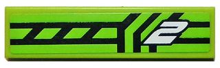 2431pb0390 - Tile 1 x 4 with White Number 2 and Black Lines on Lime Background Pattern (Sticker) - Set 8133