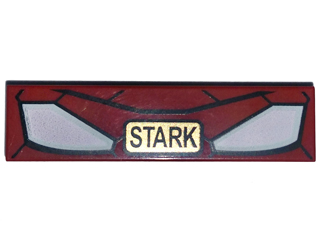 2431pb0407 - Tile 1 x 4 with Iron Man Mask and Gold 'STARK' Pattern