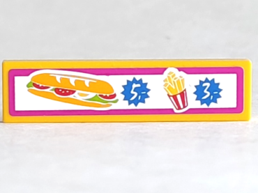 2431pb0431 - Tile 1 x 4 with Menu with Sandwich and French Fries on White Background with Magenta Border Pattern (Sticker) - Set 41058