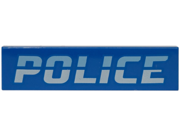 2431pb0665 - Tile 1 x 4 with Bright Light Blue and White 'POLICE' Pattern