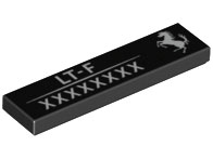 2431pb0800 - Tile 1 x 4 with Ferrari Logo White Horse, 'LT-F' and 8-digit Serial Number Pattern