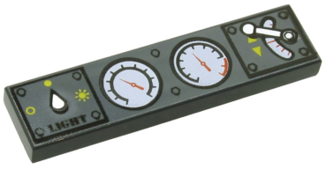 2431px17 - Tile 1 x 4 with Light Switch, 2 White Gauges and Train Throttle Pattern