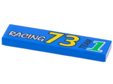 2431px8 - Tile 1 x 4 with White 'RACING', Yellow '73', Black 'TEAM', and Green Number 1 Pattern