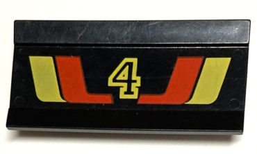 2440pb002 - Vehicle, Spoiler / Plow Blade 6 x 3 with Hinge with Red and Yellow Stripes and Number 4 Pattern
