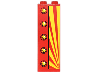 2454pb115R - Brick 1 x 2 x 5 with Red and Yellow Perspective View and 5 Yellow Buttons Pattern Model Right Side (Sticker) - Set 6857
