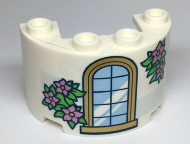 24593pb06 - Cylinder Half 2 x 4 x 2 with 1 x 2 Cutout with Gold Trim Window and Green Leaves with Metallic Pink Flowers Pattern