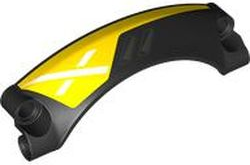 2459pb001L - Technic, Panel Car Mudguard Arched #42 9 x 2 x 3 Rounded Top with Dark Silver Air Vents and White X on Yellow Background Pattern Model Left Side