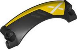 2459pb001R - Technic, Panel Car Mudguard Arched #42 9 x 2 x 3 Rounded Top with Dark Silver Air Vents and White X on Yellow Background Pattern Model Right Side
