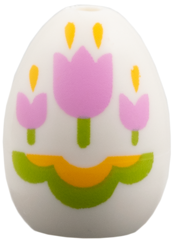 24946pb05 - Egg with Small Pin Hole with Bright Pink Tulips, Lime Stems, Bright Light Orange Trim Easter Pattern