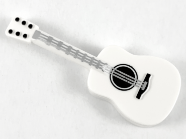 25975pb02 - Minifigure, Utensil Musical Instrument, Guitar Acoustic with Silver Strings and Black Tuning Knobs Pattern