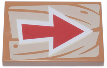 26603pb091 - Tile 2 x 3 with Red and White Arrow on Tan Wood Grain Background Pattern