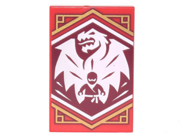 26603pb219 - Tile 2 x 3 with White Dragon on Dark Red Background with Gold Trim Pattern (Ninjago Courage Banner)
