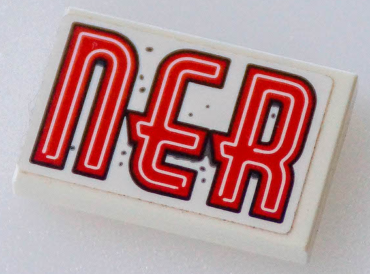 26603pb255L - Tile 2 x 3 with Red 'nER' (DInER Right Half) Pattern Model Left Side (Sticker) - Set 70422