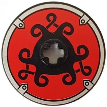 2723pb004 - Technic, Disk 3 x 3 with Viking Shield Black Curly / Red Pattern (Sticker) - Sets 7016 / 7018 / 7019 / 7021