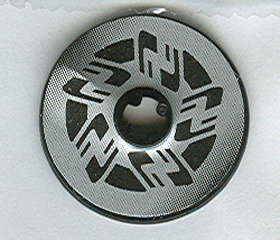 2723pb024 - Technic, Disk 3 x 3 with Black and Silver Motorcycle Disk Brake Pattern (Sticker) - Set 8370