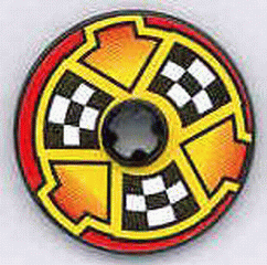 2723pb025 - Technic, Disk 3 x 3 with Checkered Flags and Arrows on Red Pattern (Sticker) - Set 8241