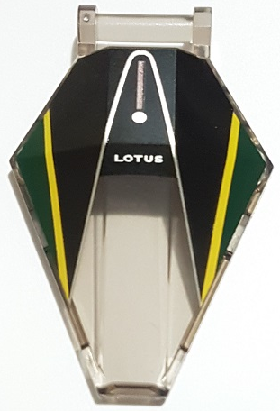 27262pb07 - Windscreen 6 x 4 x 1 Hexagonal with Bar Handle with 'LOTUS', Silver and Yellow Lines, Black and Dark Green Panels Pattern