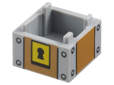 2821pb03 - Container, Box 2 x 2 x 1 - Top Opening with Raised Inner Bottom with Medium Nougat Panels, Black Keyhole on Yellow Background, and Rivets Pattern (Super Mario Treasure Chest Block)