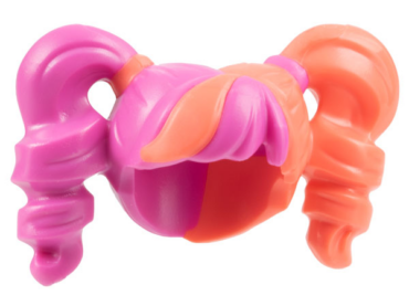 28798pb05 - Minifigure, Hair Female Pigtails High Bouncy, Hole on Top with Coral Hair on Left Side and Coral Tie on Right Side Pattern (BAM)