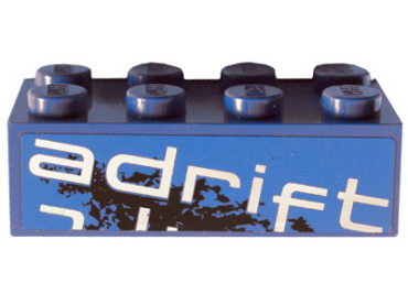 3001pb096R - Brick 2 x 4 with 'adrift' Top Half Pattern Model Right Side (Sticker) - Set 8151