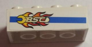 3001pb102L - Brick 2 x 4 with Blue Line and Flaming Wrench 'BSC' Pattern Model Left Side (Sticker) - Set 8681