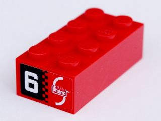 3001pb103 - Brick 2 x 4 with 'Mobile Phone' on Red Background and '6' on Black Background Pattern on Both Ends (Stickers) - Set 8130