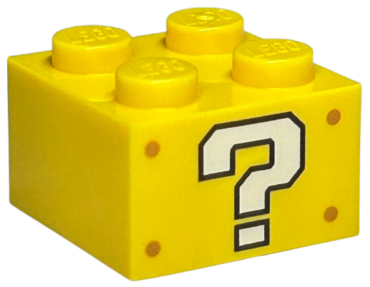 3003pb118 - Brick 2 x 2 with White Question Mark and Medium Nougat Rivets Pattern on Opposite Sides (Super Mario ? Block)