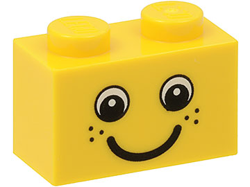 3004pb085 - Brick 1 x 2 with Eyes and Freckles and Smile Pattern