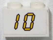 3004pb137 - Brick 1 x 2 with Yellow Digital '10' on White Background Pattern (Sticker) - Set 3568
