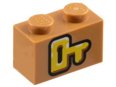 3004pb316 - Brick 1 x 2 with Yellow Key with Black Outline Pattern (Super Mario Key Block)