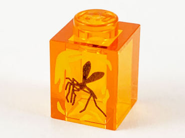 3005pb041 - Brick 1 x 1 with Yellow Streaks and Black Mosquito in Amber Pattern