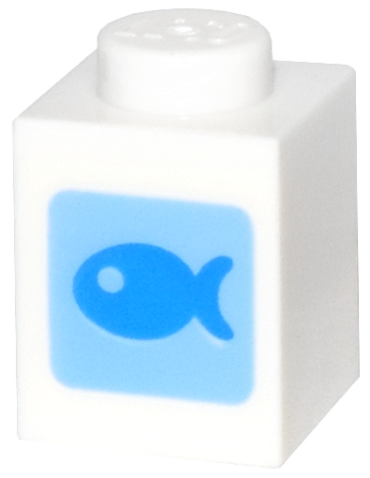 3005pb065 - Brick 1 x 1 with Dark Azure Fish on Medium Blue Square Pattern (Animal Crossing Fish Bait)