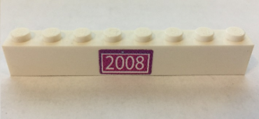 3008pb149 - Brick 1 x 8 with White '2008' on Magenta Background Pattern (Sticker) - Set 7586