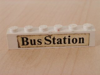 3009pb068 - Brick 1 x 6 with Black 'Bus Station' Pattern (Sticker) - Set 379-1