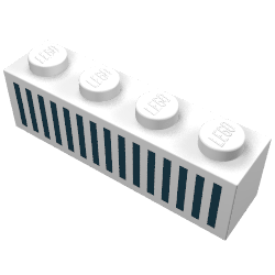3010p04 - Brick 1 x 4 with Black Grille with 15 Vertical Lines Pattern