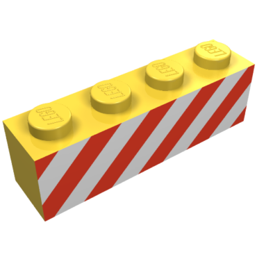 3010p15 - Brick 1 x 4 with Red Danger Stripes on Printed White Background Pattern