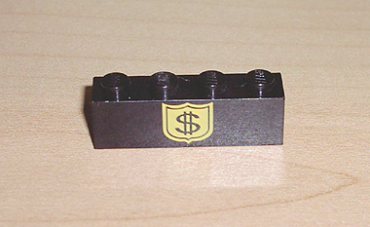 3010pb017 - Brick 1 x 4 with Black Dollar Sign on Yellow Badge Pattern