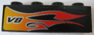 3010pb044L - Brick 1 x 4 with Flame and V8 Left Pattern (Sticker) - Set 8643