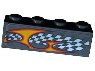 3010pb185L - Brick 1 x 4 with Checkered Flag and Flame Pattern Model Left Side (Sticker) - Set 8134