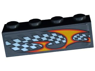 3010pb185R - Brick 1 x 4 with Checkered Flag and Flame Pattern Model Right Side (Sticker) - Set 8134