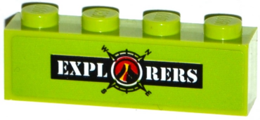 3010pb198 - Brick 1 x 4 with 'EXPLORERS' and Volcano Explorers Logo Compass Pattern (Sticker) - Set 60121