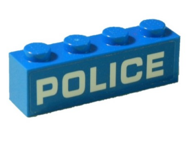 3010pb288 - Brick 1 x 4 with White 'POLICE' Bold and Wide Font Pattern (Sticker) - Set 60239
